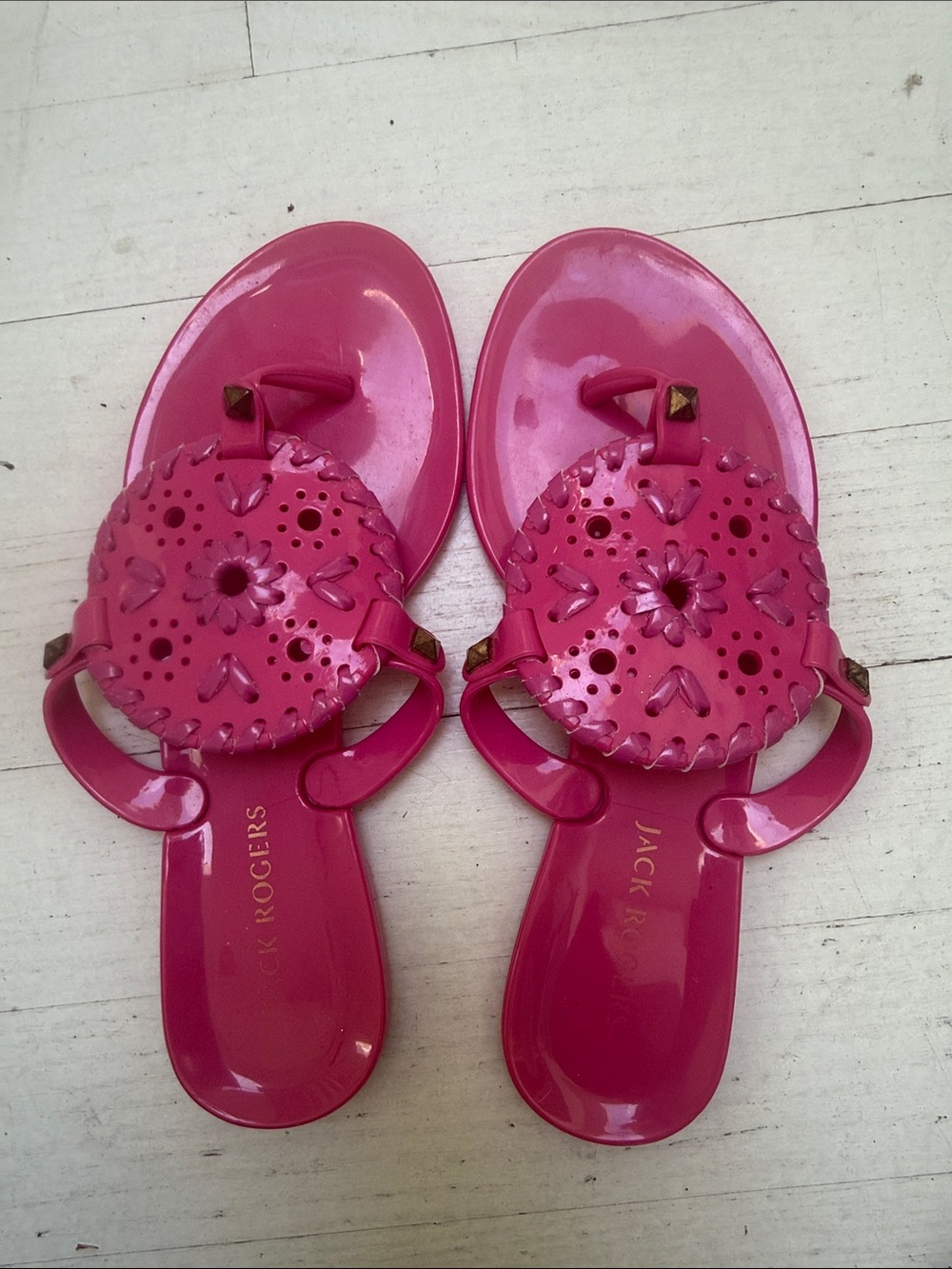 Jack Rogers Hot Pink Jelly Sandals with Medallion Detail